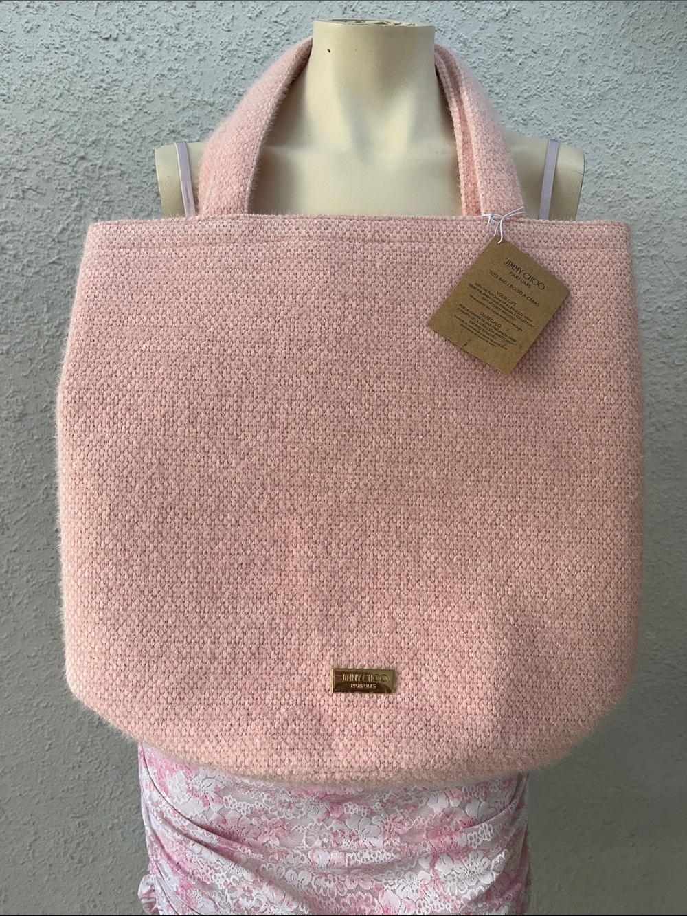 JIMMY CHOO Parfums Beauty Collection Pink Woven Tote Bag NWT
